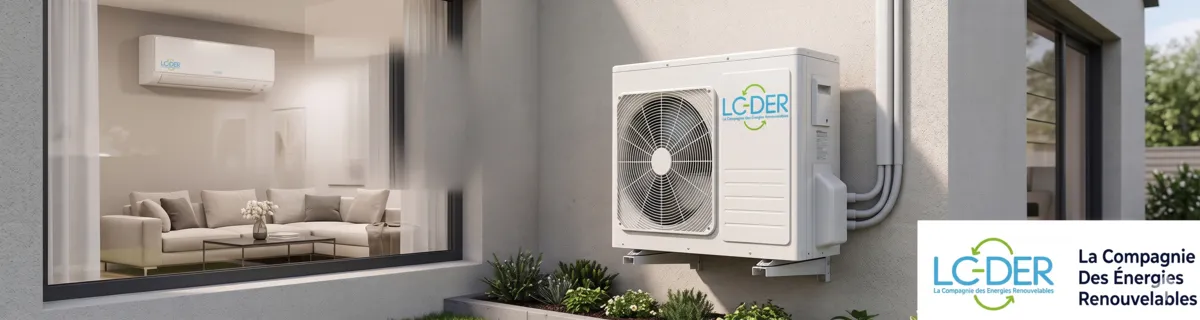 Schéma de fonctionnement d'une pompe à chaleur air/air : unité extérieure, fluide frigorigène et unités intérieures murales